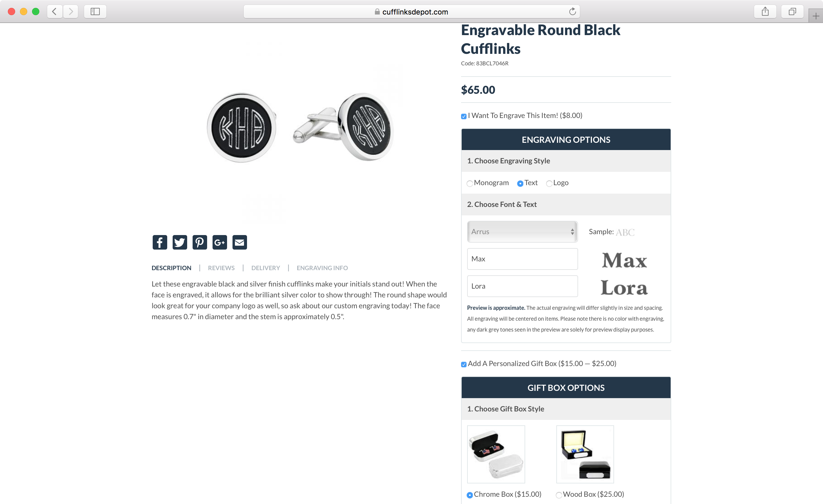 Cufflinks Depot Configurator Database