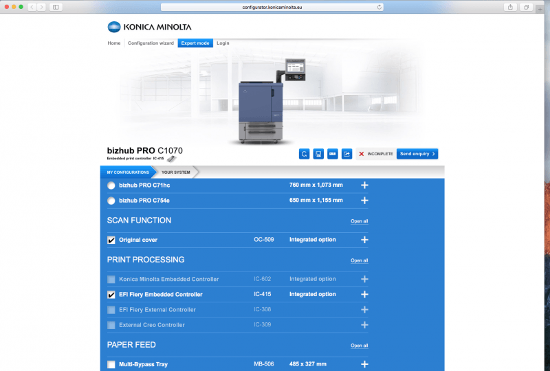 Konica Minolta Configurator Database